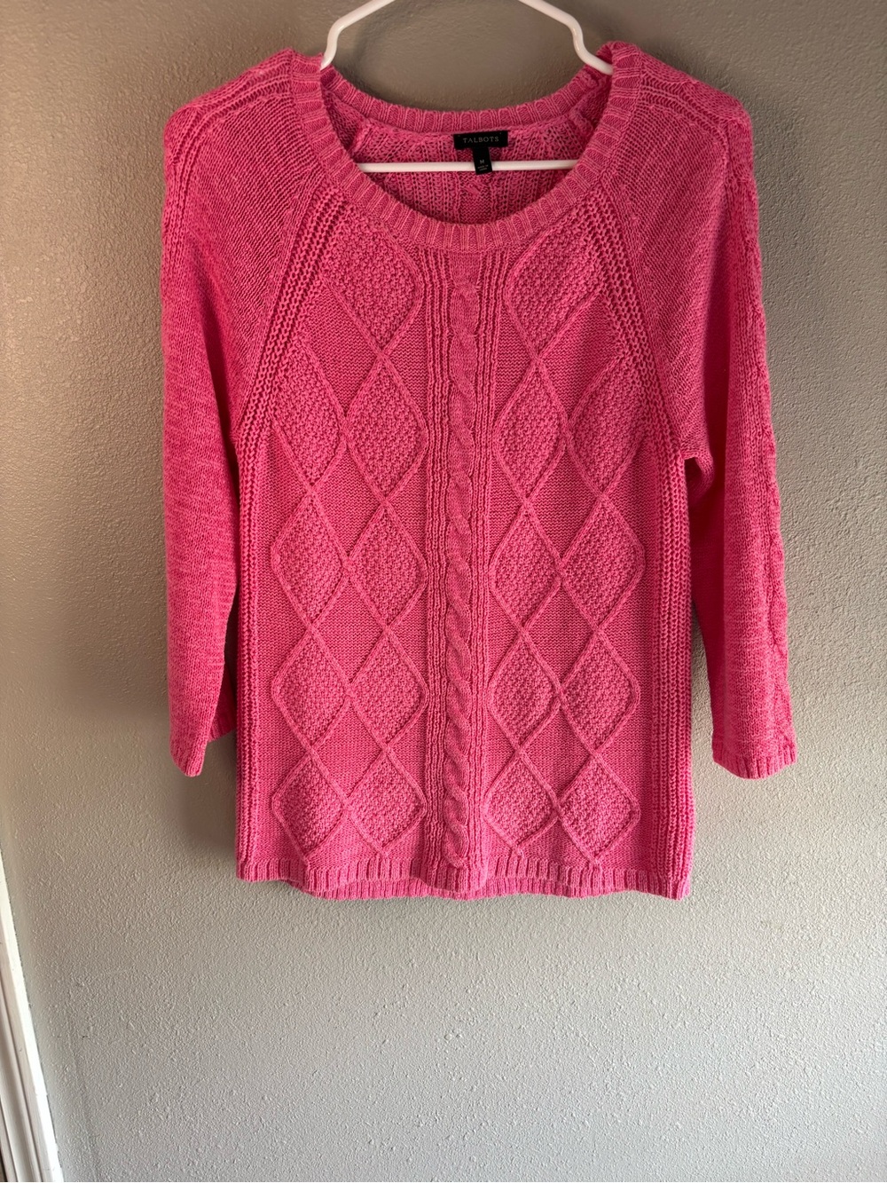 Talbots Hot Pink Cable-Knit Scoop Neck Sweater